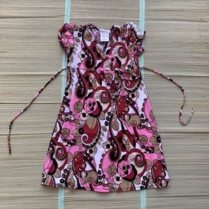 Red And Pink Patterned Summer Dress With Tied Back
